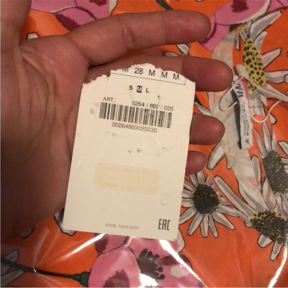 ZARA Mix Medía Cotton Orange Floral Print Short Sleeve Pull On Mini Dress M - Picture 16 of 16